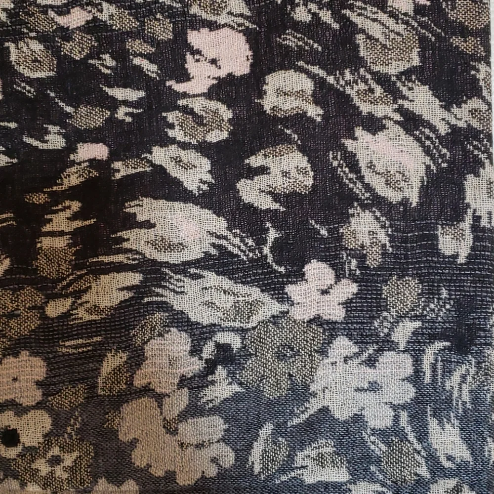 Reversible Silk Pashmina Scarf Wrap – Black Tan Cream Gray Floral